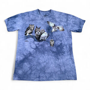 Owls Shirt Adult LARGE Blue Tie Dye The Mountain Nature Art Birds Animals